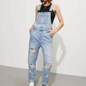 TNR Los Angeled Light Blue Distressed Women's Denim Overalls
